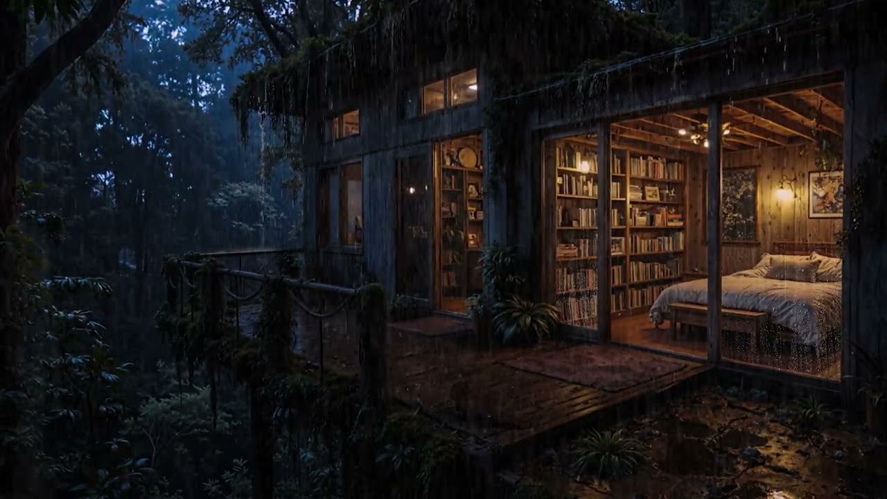 Soft Night Rain Drifting Around a Cozy Woodland Cabin 🌧️ | Calm Deep Sleep Ambience