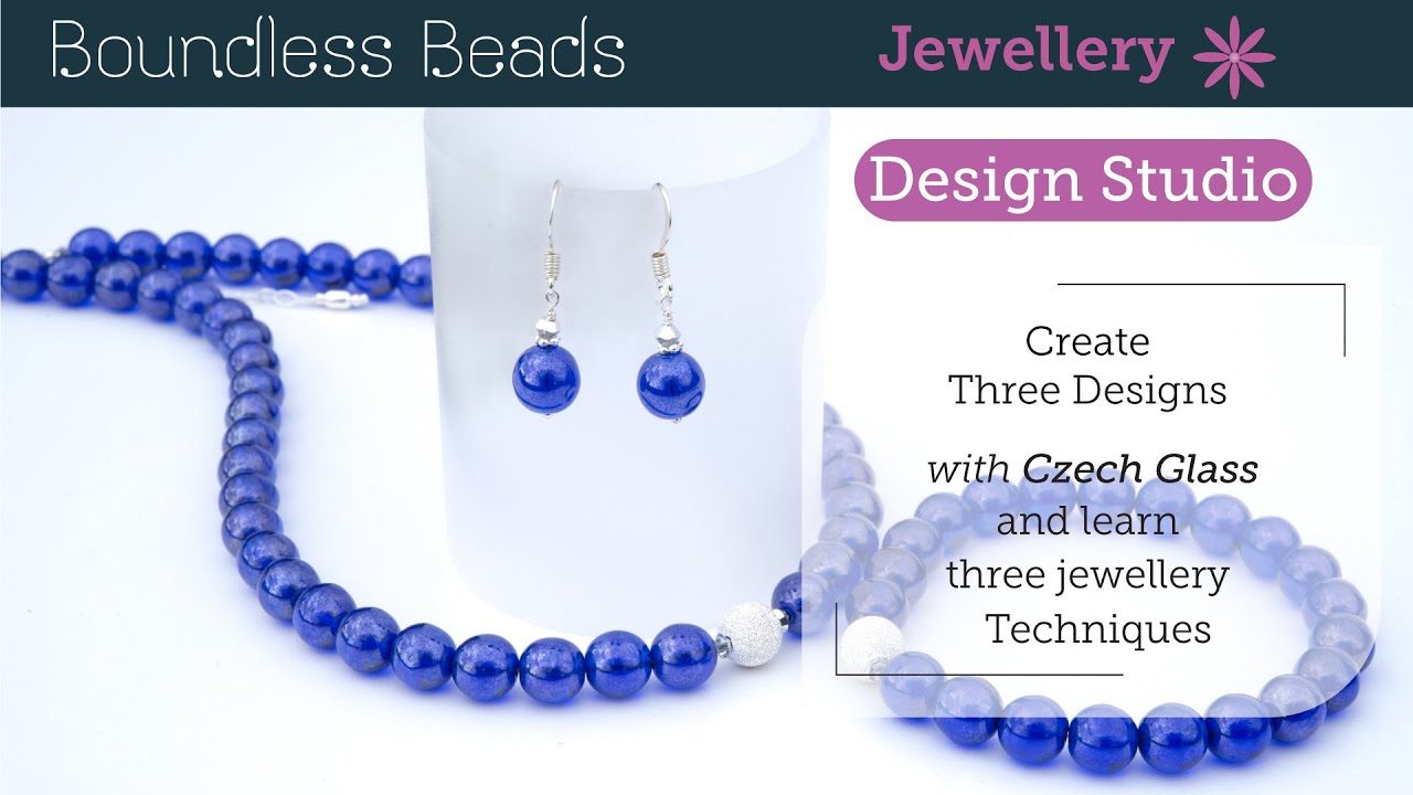 Beginner jewellery making techniques for  Bracelet, Necklace & Earrings set. Using Czech glass beads