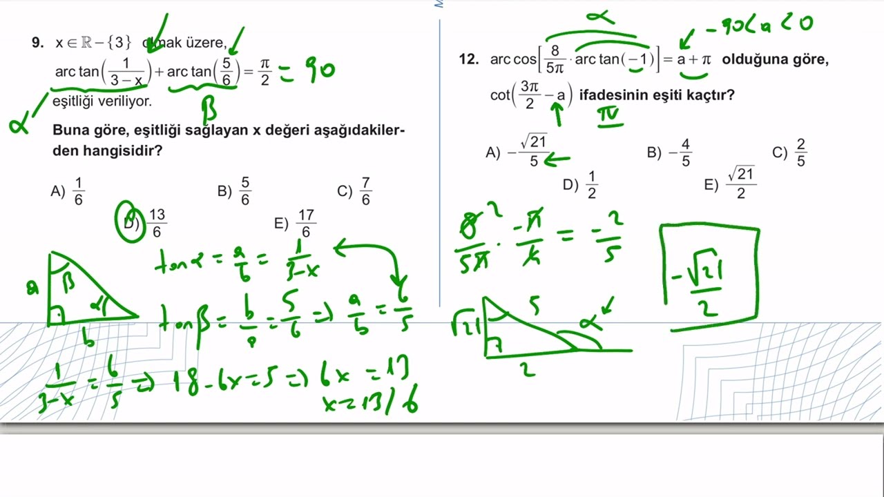 11. Sınıf Matematik Kazanım Kavrama Test 10 (Ters Trigonometrik Fonksiyonlar) Çözümler