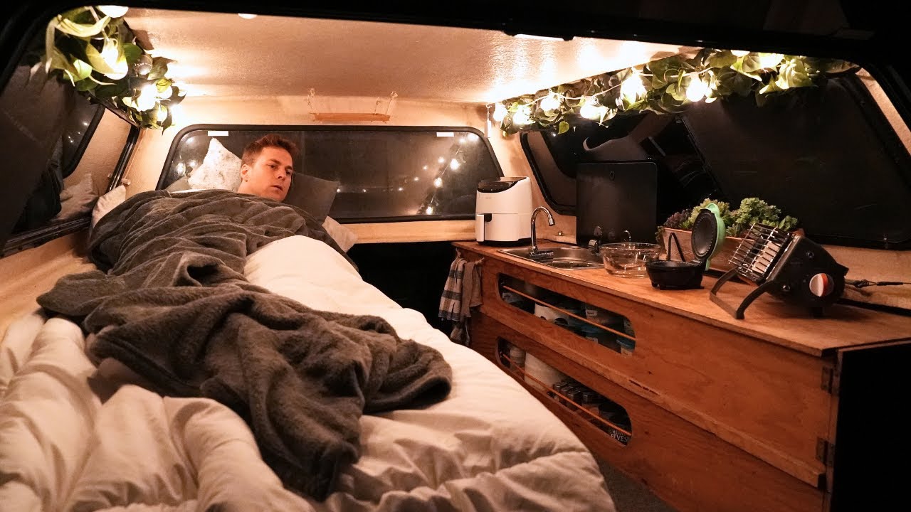 Solo Camping in the Coziest Truck Camper Setup | Relaxing ASMR | Sounds of Nature and Camping