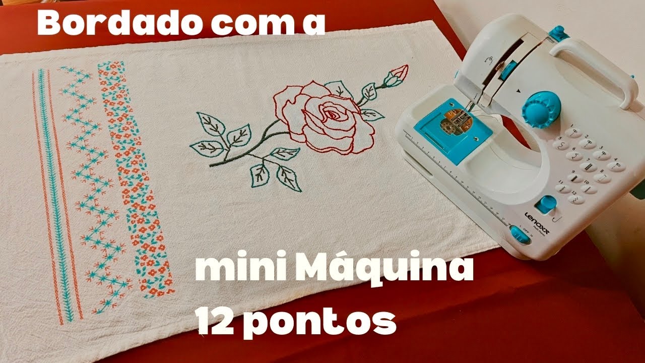 Bordando em pano de prato com a mini máquina de costura 12 pontos 