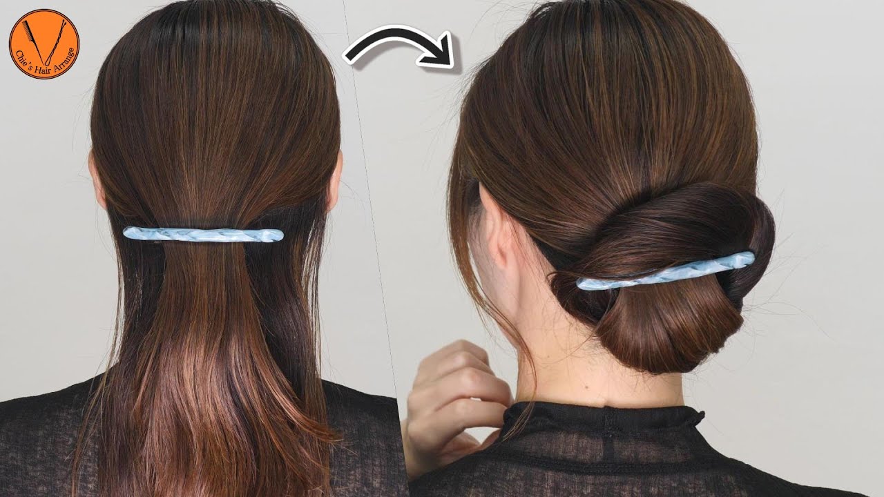【ヘアバレッタ髪型】毛量少ない　柔らかい方に向け雨の日でも崩れにくいセルフアレンジ