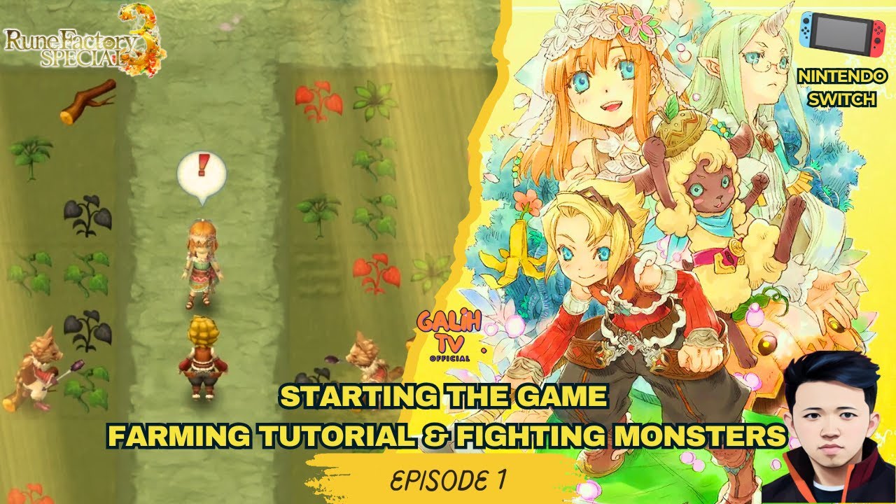 EP1 | Starting the Game Farming Tutorial & Fighting Monsters Rune Factory 3 Special Nintendo Switch