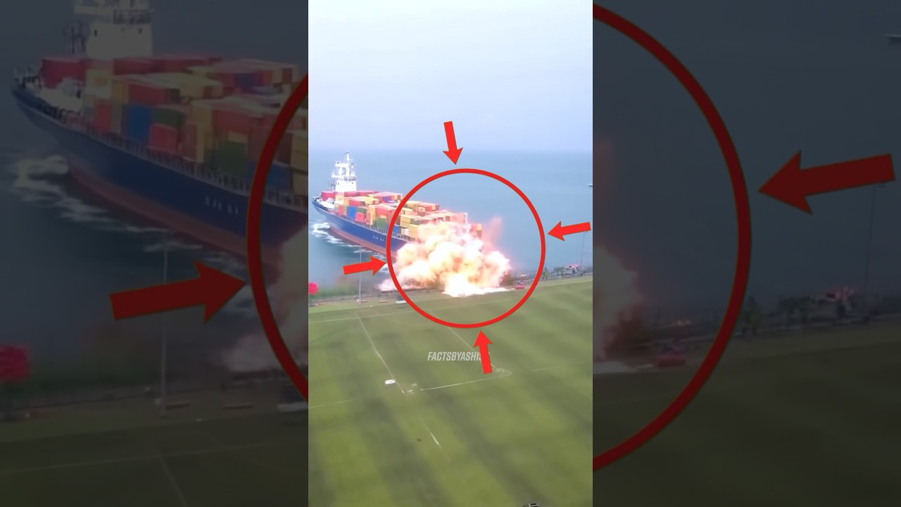 🤔Singapore-flagged container ship crashes in India Village #facts #ship #containership