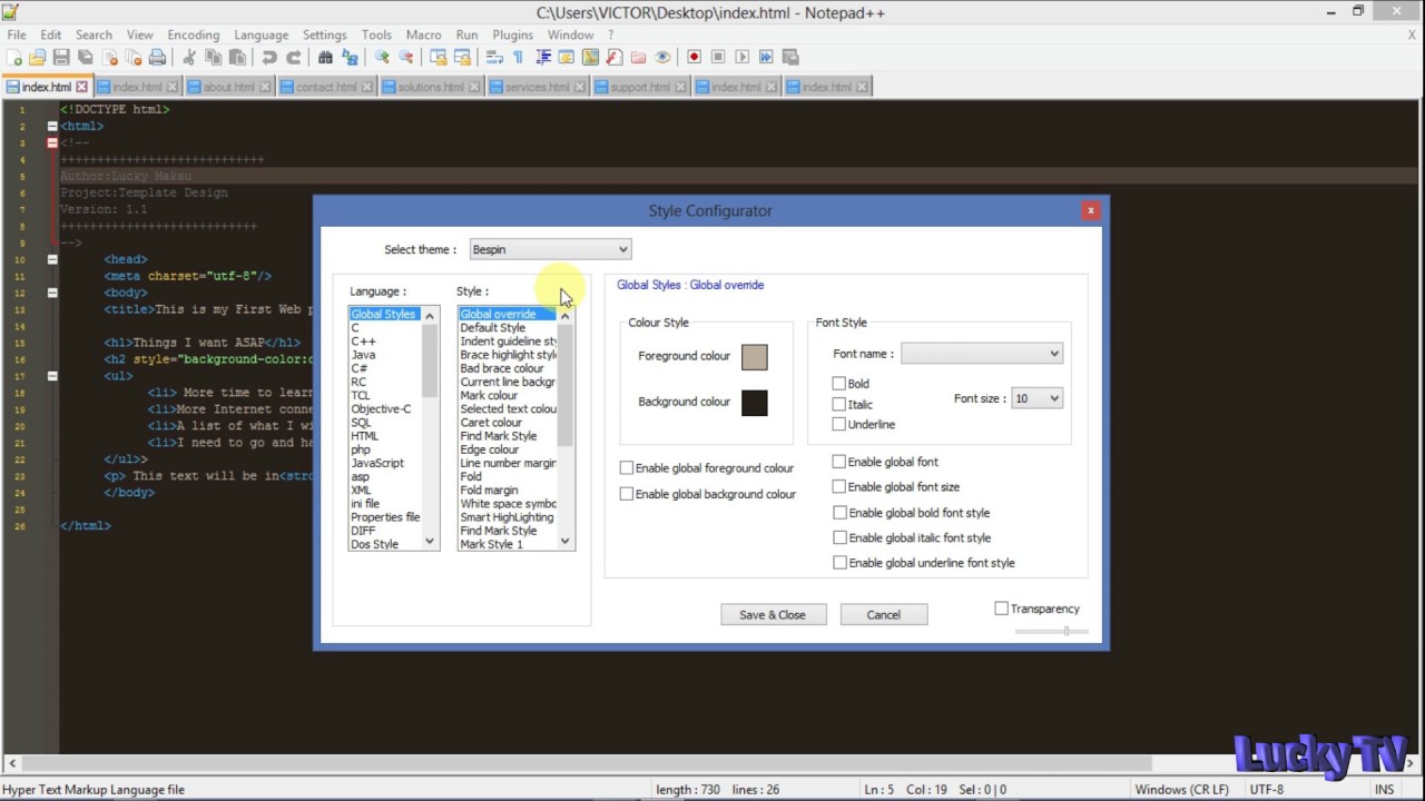 How to change Theme color on Notepad++ New