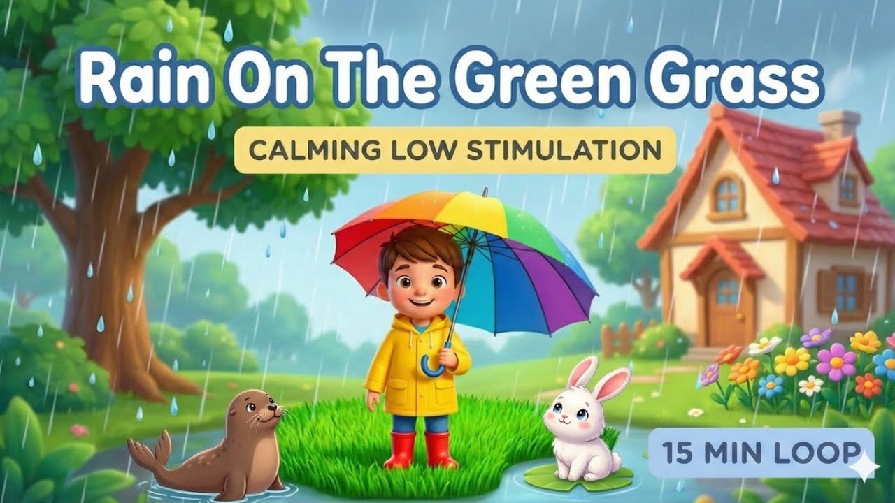 Rain on the Green Grass But Not On Me! 🌧️ Low Stimulation 15 Mins Loop | Fun Learning | Nursery Song