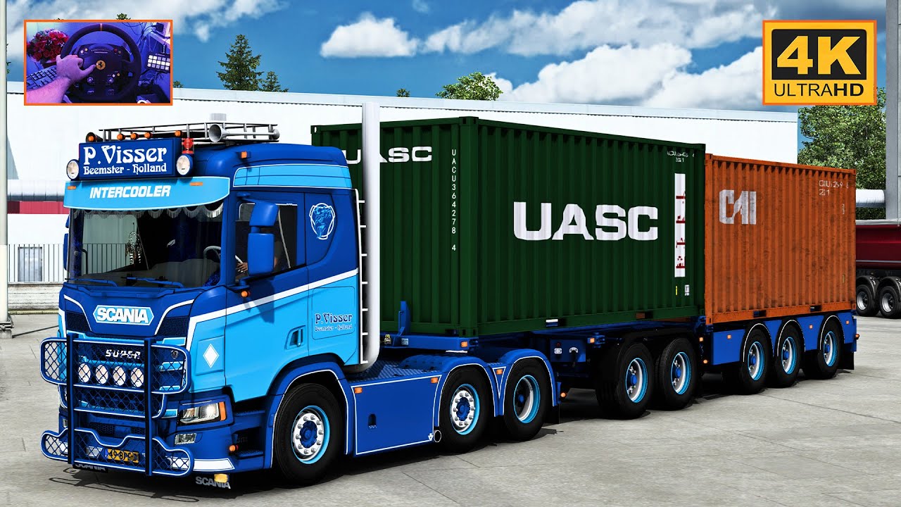 Scania R650 V8 open pipe in Heilbronn | Westernach - Mainhardt | ETS2 Gameplay 4K + wheel cam