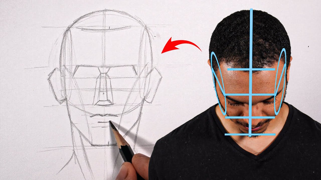 Como desenhar cabeça vista de frente | Método Loomis