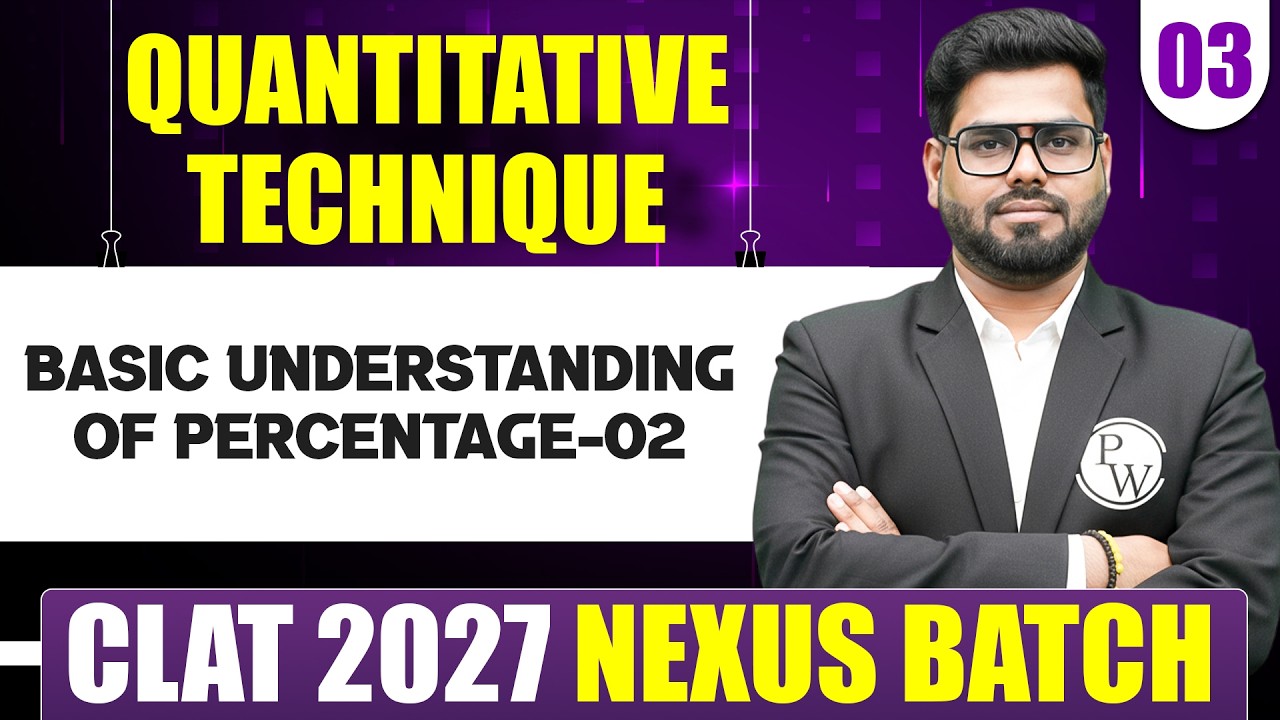 Quantitative Techniques 03 | Basic understanding of Percentage-02 | CLAT 2027 Preparation