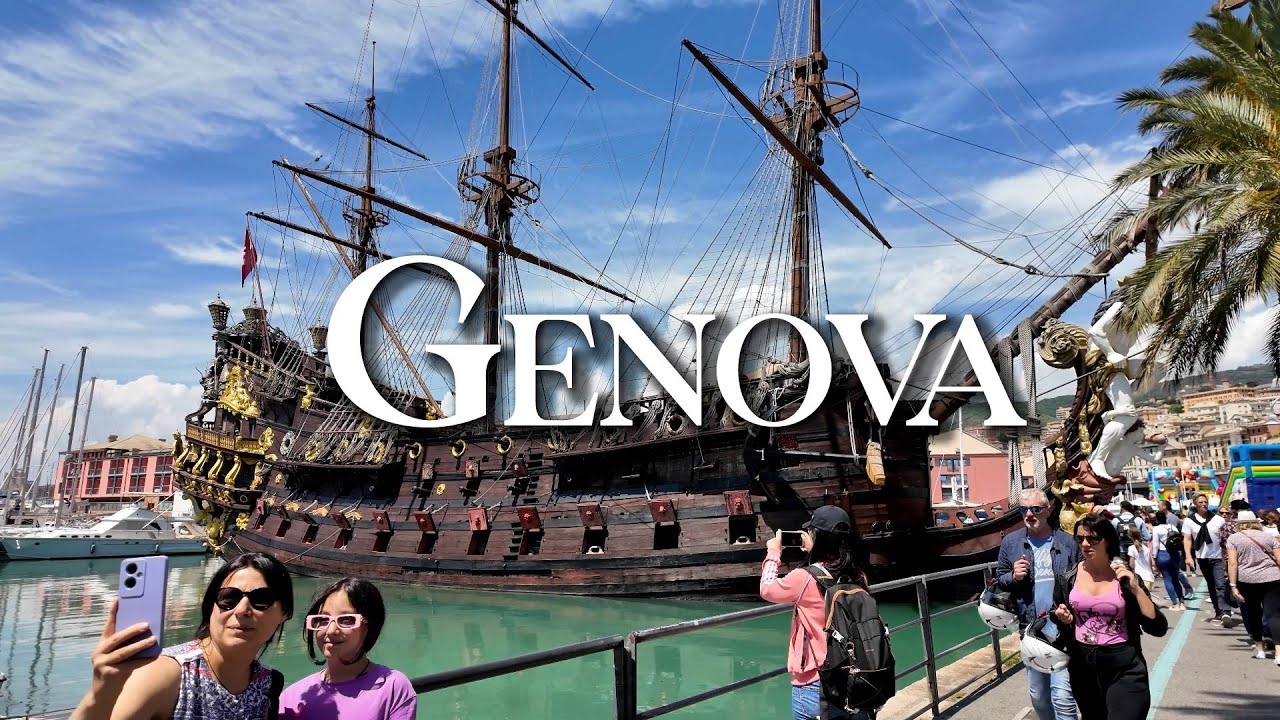 A day in Genova Italy - narrow streets, fountain, cruise terminal | 4K