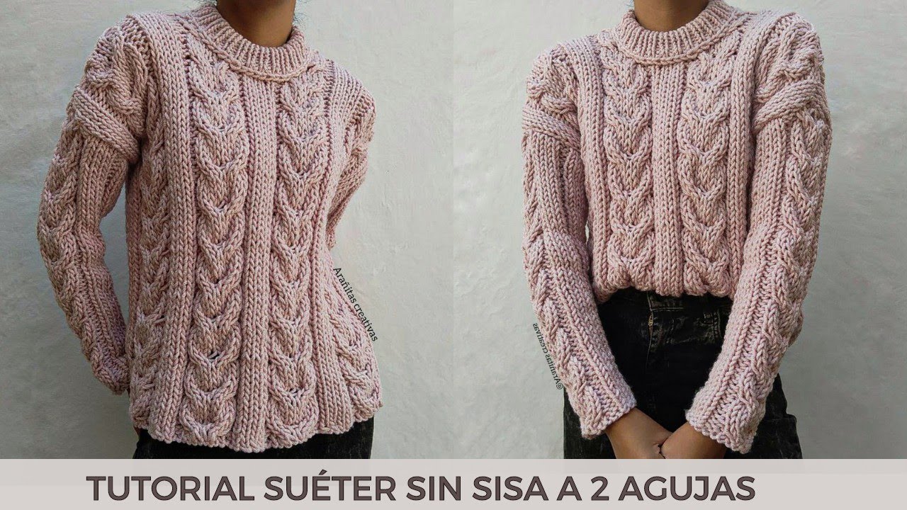 cómo tejer un suéter chunky trenzado sin sisa a dos agujas - knit cable sweater parte 1