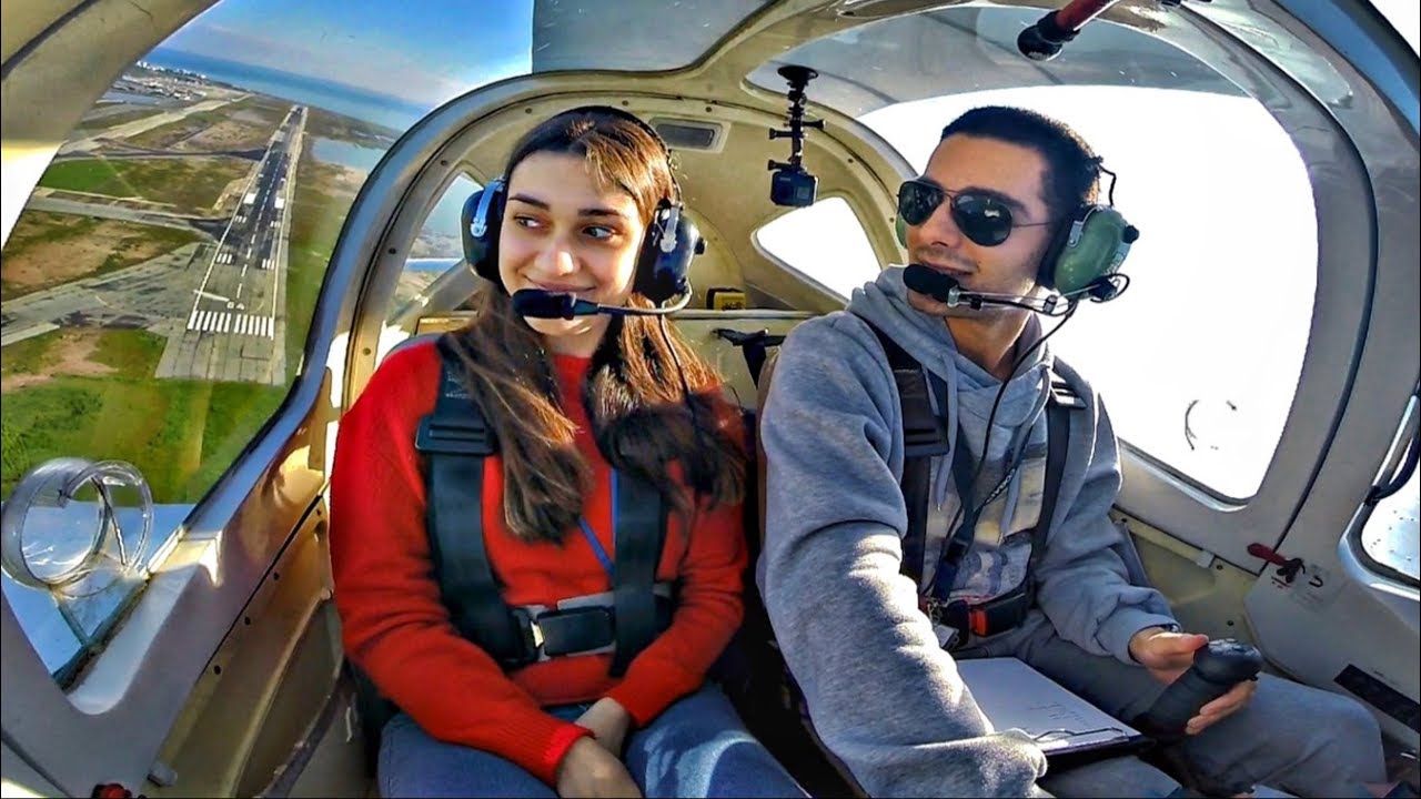 FIRST FLIGHT with my Girlfriend [Reaction] | TAKEOFF from Larnaca Intl | Tecnam Cockpit View & ATC