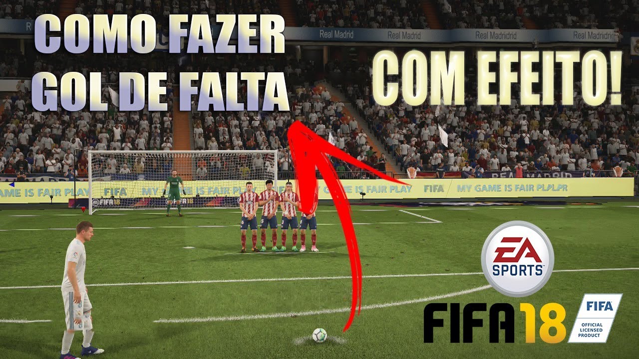 FIFA 18 - TUTORIAL COMO FAZER GOL DE FALTA COM EFEITO!