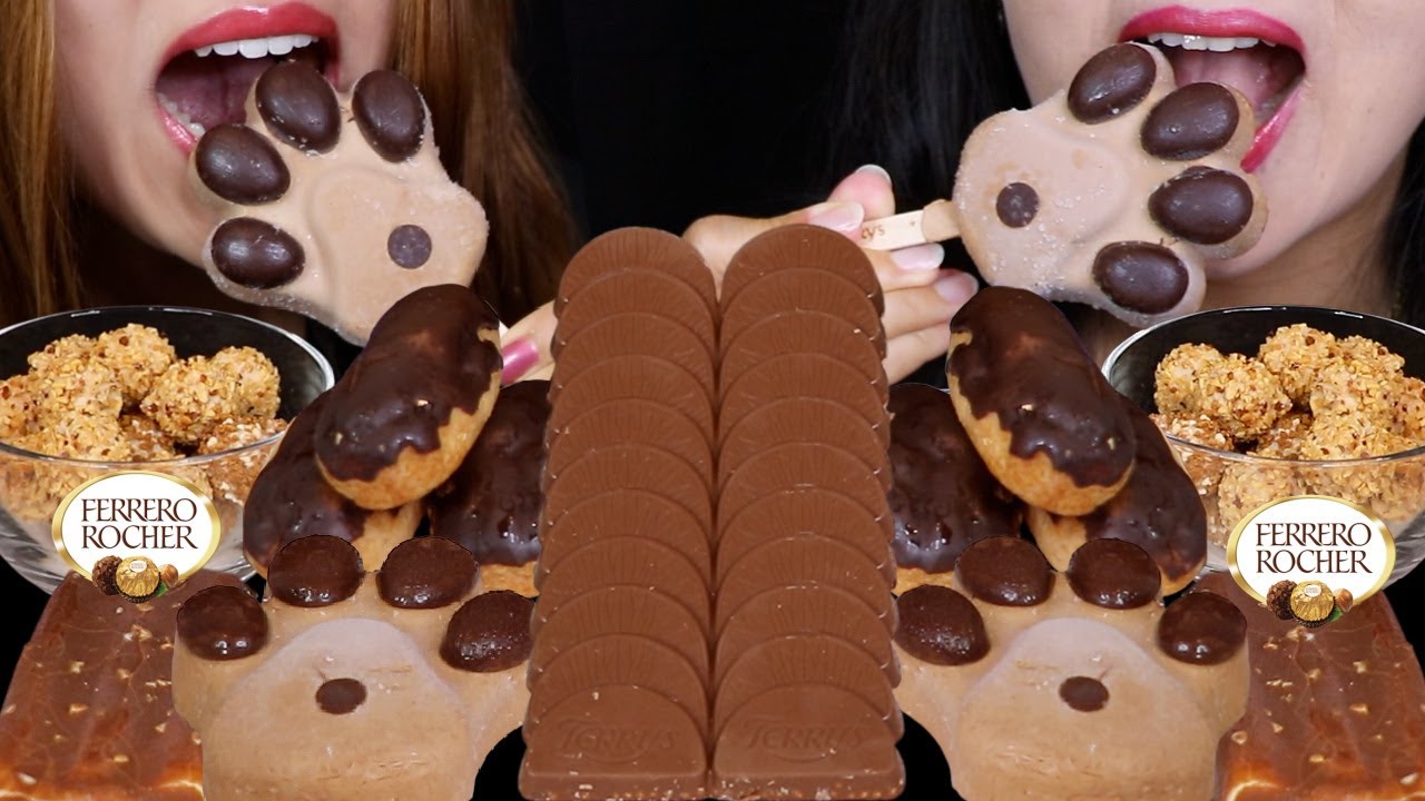 ASMR CHOCOLATE PAW ICE CREAM BARS, GIANT CHOCOLATE ORANGE COOKIE BAR, CUSTARD ECLAIRS, HERSHEY'S 먹방