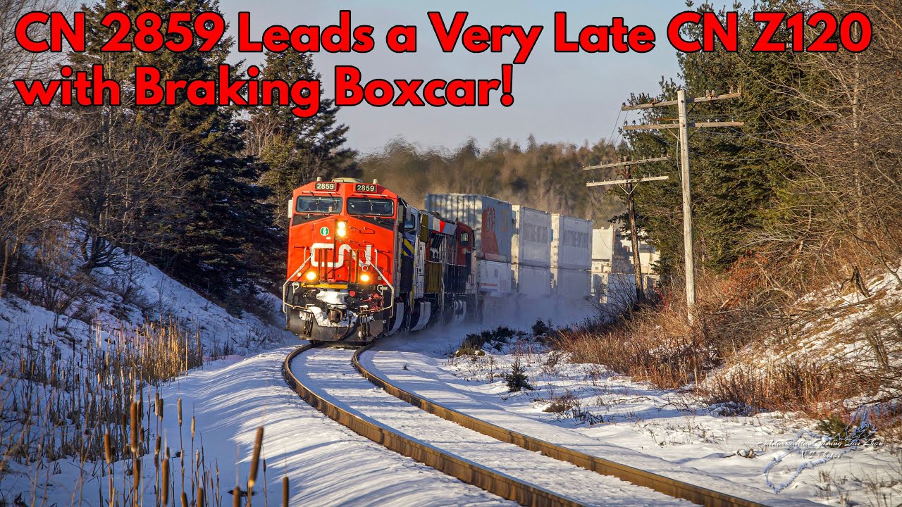 Distributed Braking Boxcar at Tail End! Very Late CN Z120 Through Windsor Junction, NS.