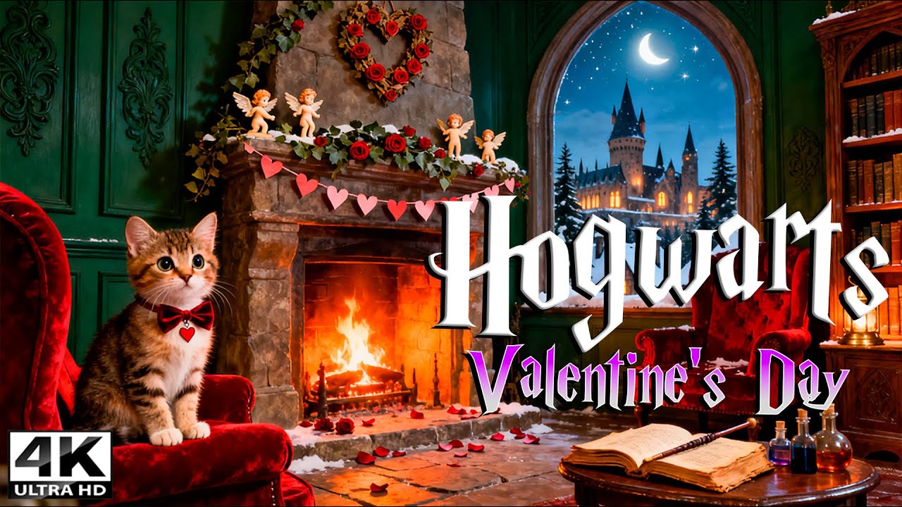 Valentine’s Night of Magic at Hogwarts 🕯️❤️ Cozy Fireplace & Calm Music