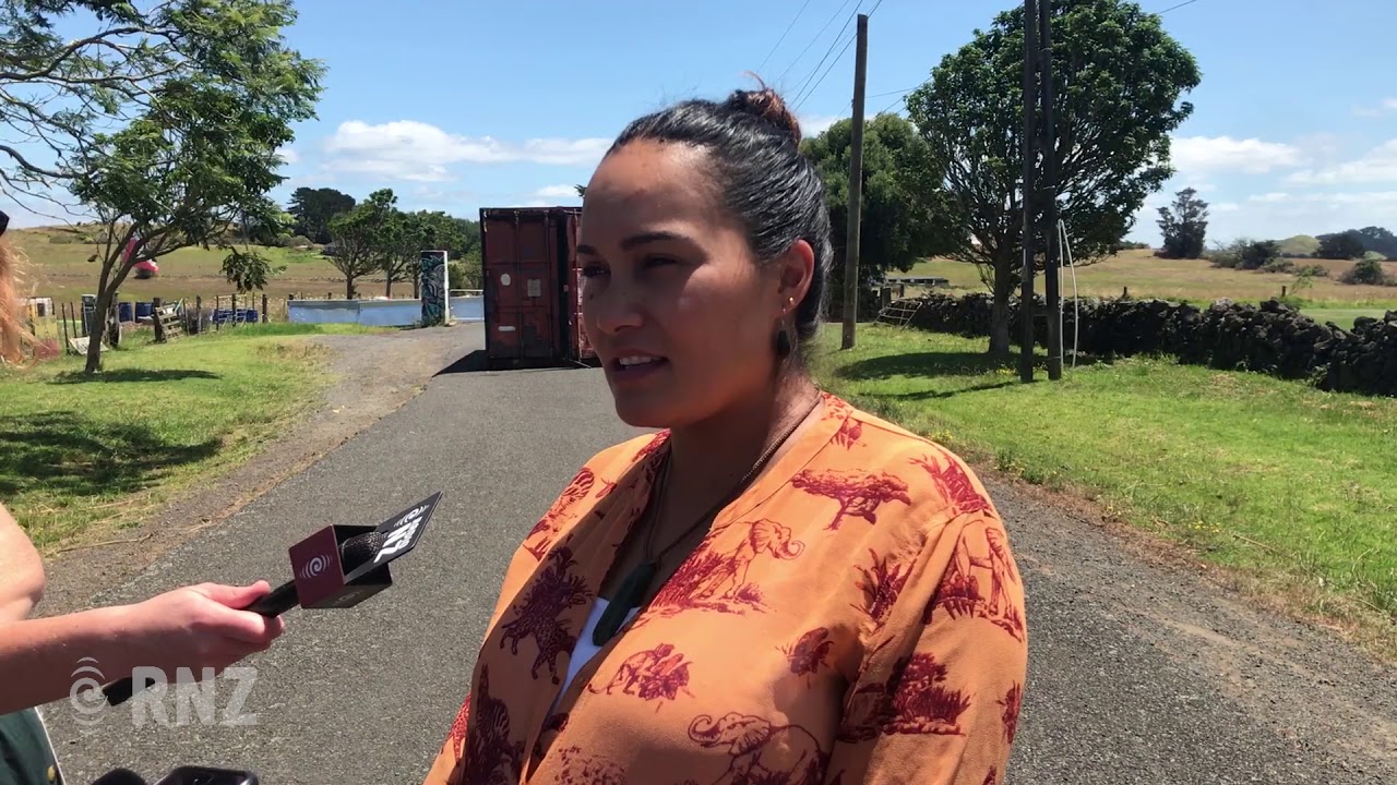 Pania Newton speaks with media at Ihumātao
