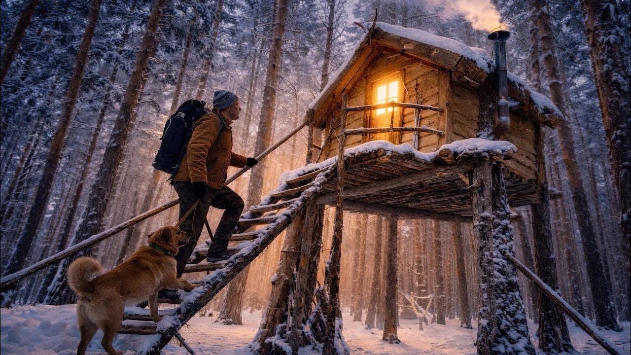 Surviving Alone in a Treehouse. Building a Birdhouse. I'm escaping the cold in a warm room.