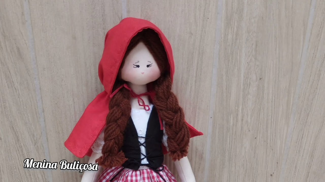 calçola e bolsa da boneca de pano chapeuzinho vermelho