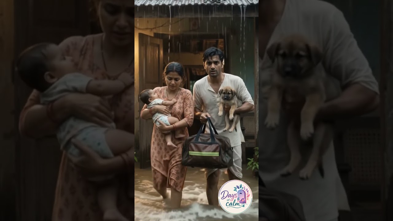 A family, a puppy, a baby&hellip; and a race against the flood. 🌧️🐶👶 #shorts #ghibliinspired #flood