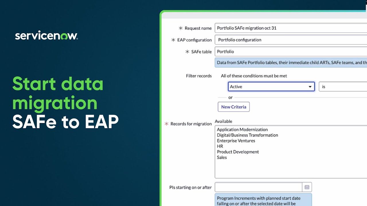 Start migration of SAFe data to EAP