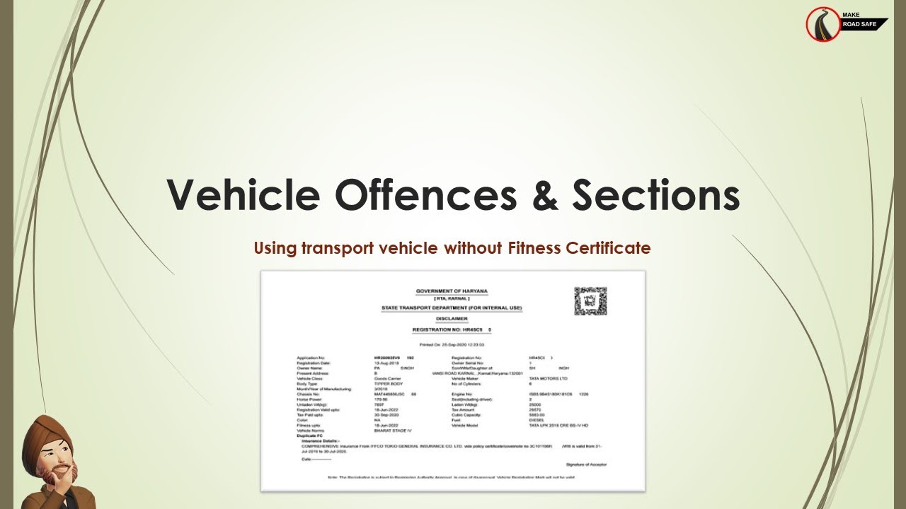Sections & Penalties on Traffic Violation ( Using transport vehicle without Fitness Certificate )