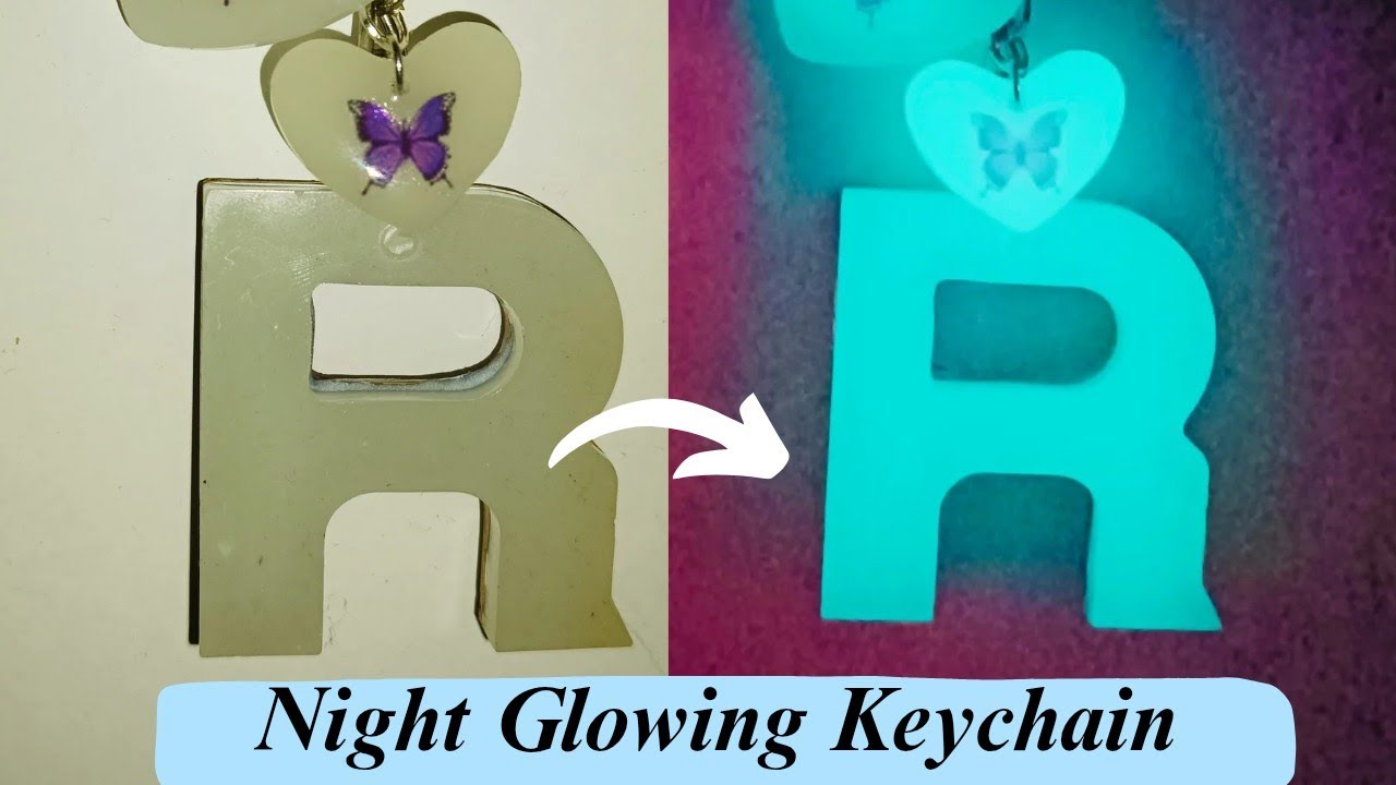 R Letter Night Glowing Photo Keychain Using Resin|RB Creations|RenjuBiju Creations