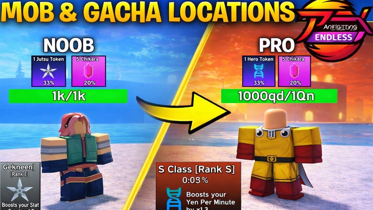 ALL Mob & Gacha Locations in Anime Fighting Simulator Endless (Roblox)
