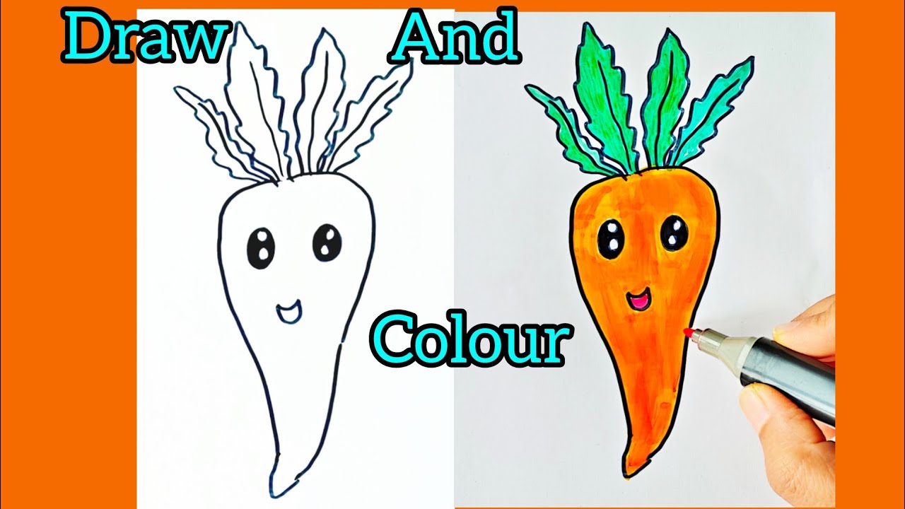 How To Draw a Cute Carrot 🥕 | Easy Step-by-Step Drawing, Painting & Coloring for Beginners
