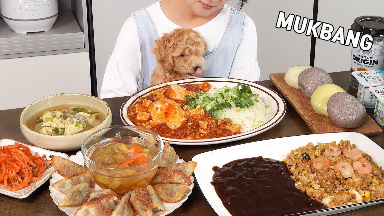 готовим Мукбанг :) острый и мягкий рис тофу, жареный рис Чаджанг, клецки, яично-картофельный суп.