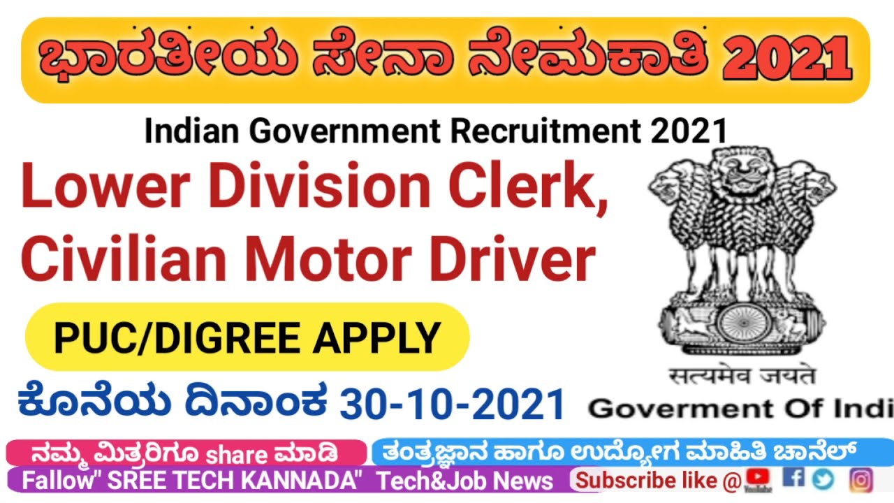 Indian Army Recruitment 2021 |Karnataka Jobs |Karnataka Govt Jobs 2021|SSLC PASS JOBS 2021|