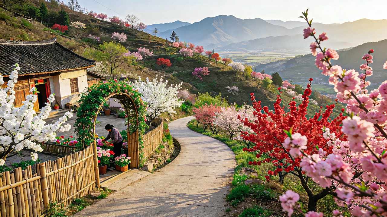 Walking Through Real Chinese Mountain Village – A Farmer’s Flower Paradise Full of Blossoms
