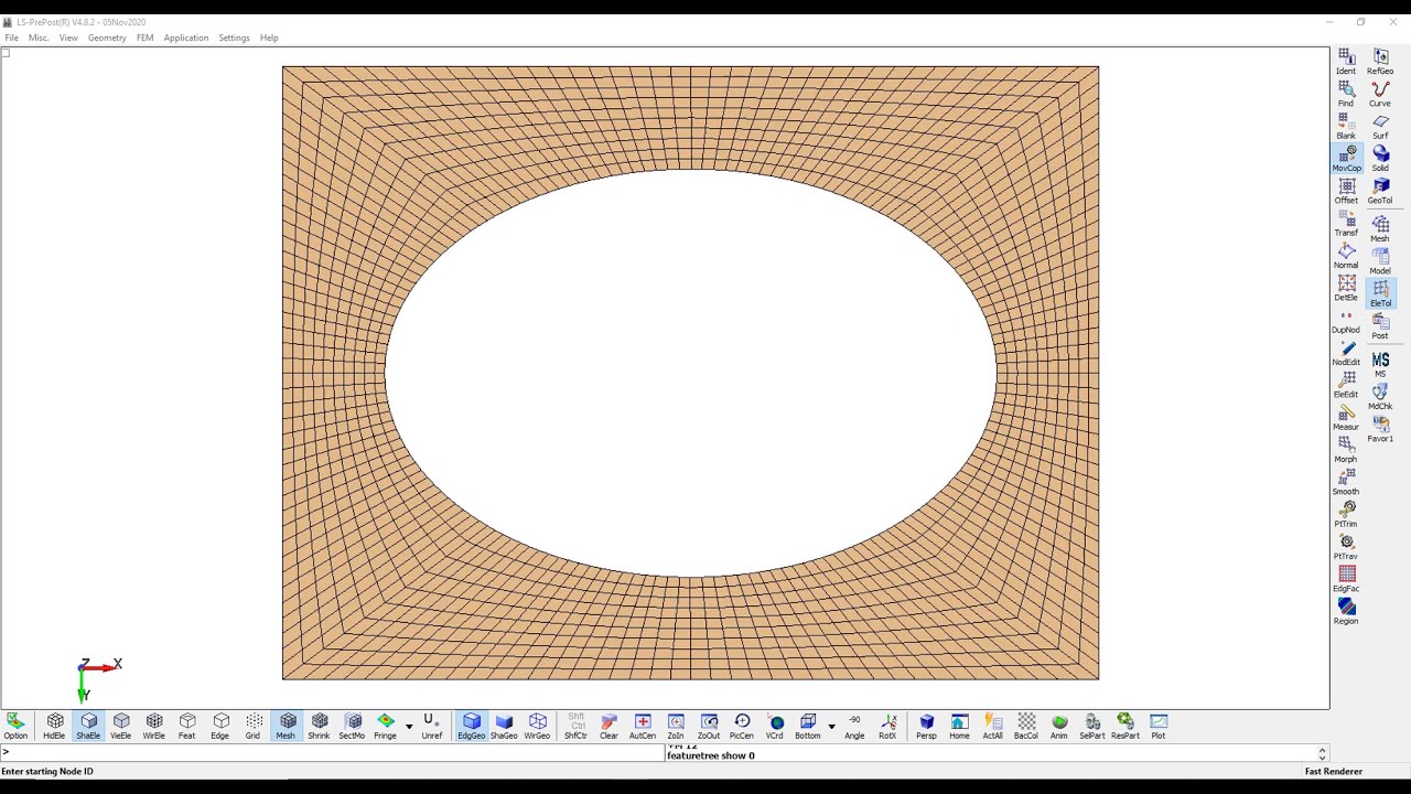 Quad Mesh for a plate with an elliptical hole (2nd attempt)