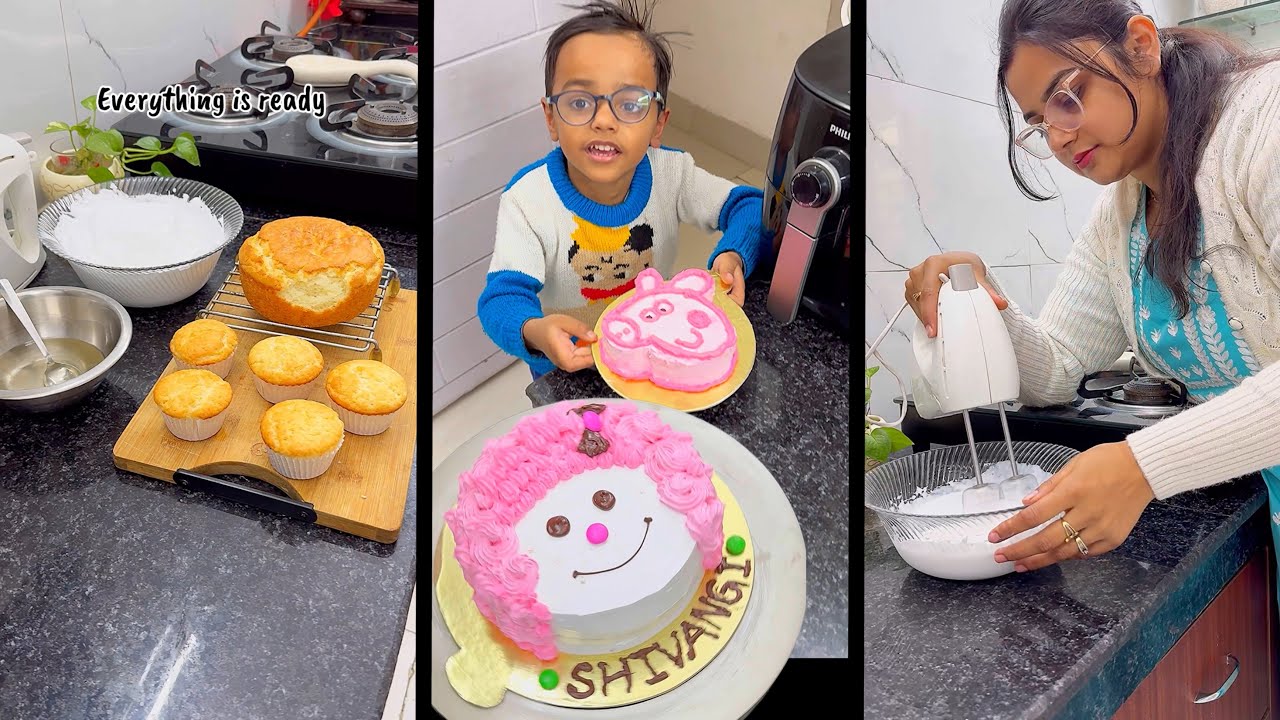 Lets make cake from scratch | eggless vanilla sponge cake | Doll cake icing | peppa pig cake