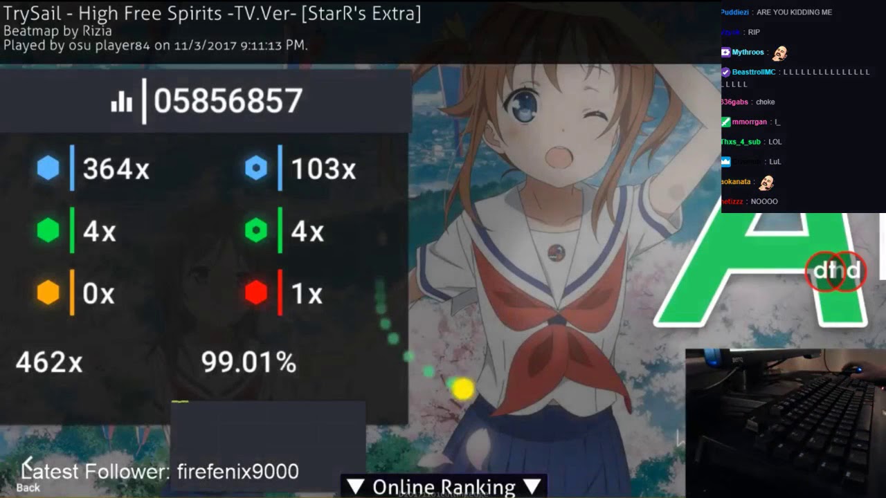 osu player84 | TrySail - High Free Spirits -TV.Ver- [StarR's Extra] +HD,DT 462/482x 99.01% 734pp