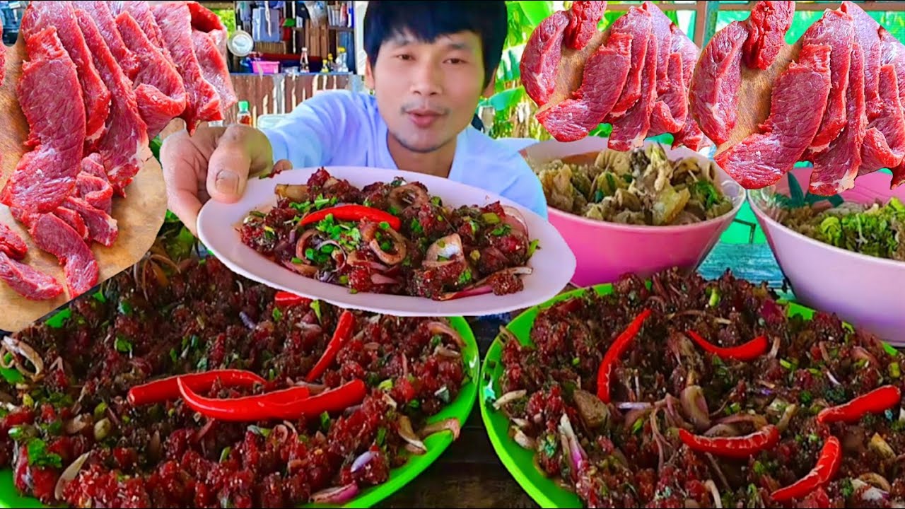 ก๋วยเตี๋ยวเนื้อลาบวัวแกล้มผักสดแซ่บคักขนาดครับพี่น้อง ASMR MUKBANG EATING SHOW#โก้อีสานพาแดก 