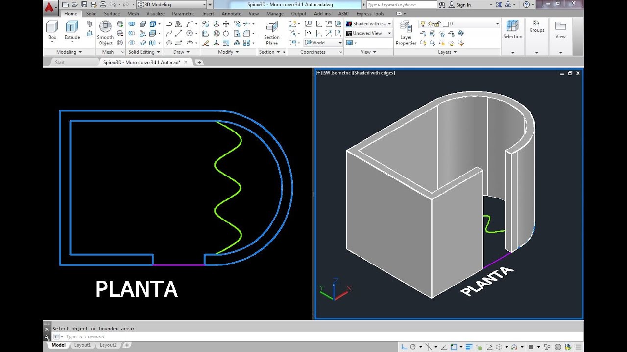 Muro curvo 3d 1 Autocad