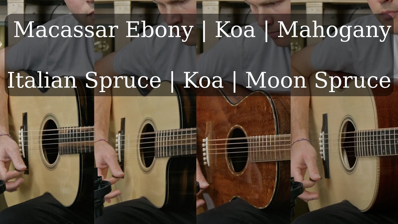 Macassar Ebony, Koa, Mahogany | Bourgeois OMSC, 000, LDBO, and Larrivee L-05 Acoustic tone test