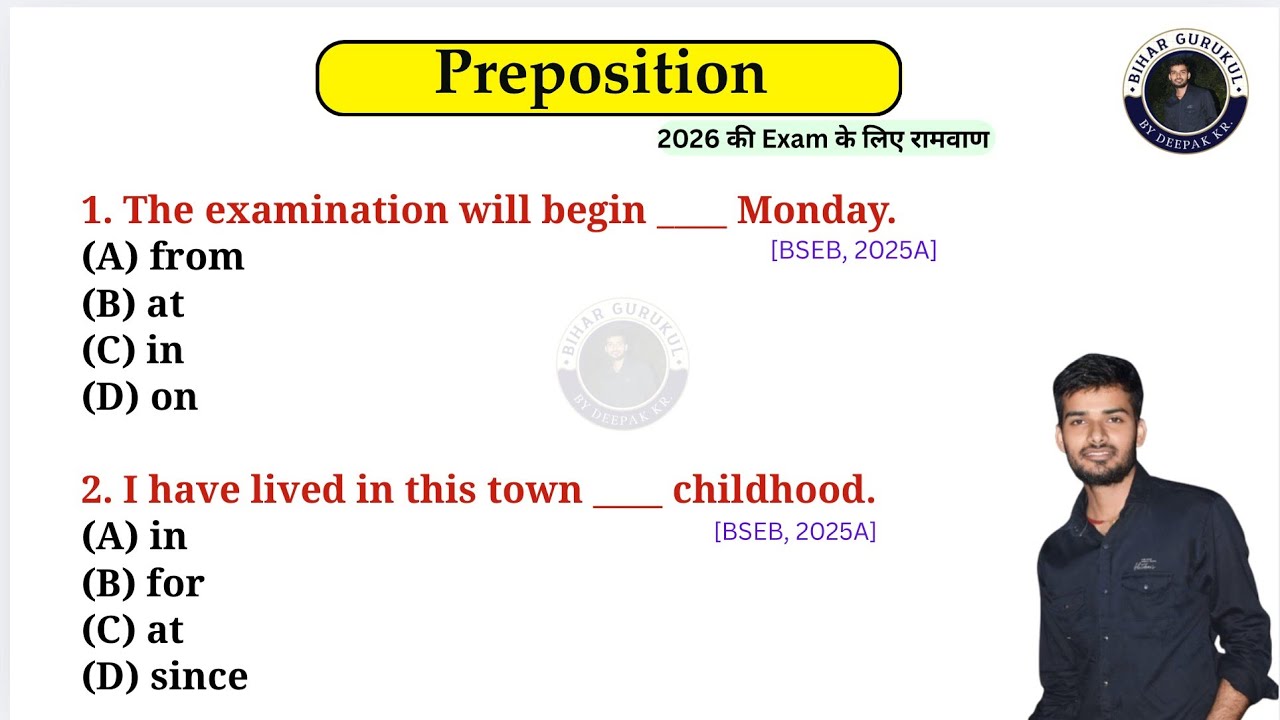 Preposition Questions for 2026 Exams 🚀Don't miss this #Bihargurukul