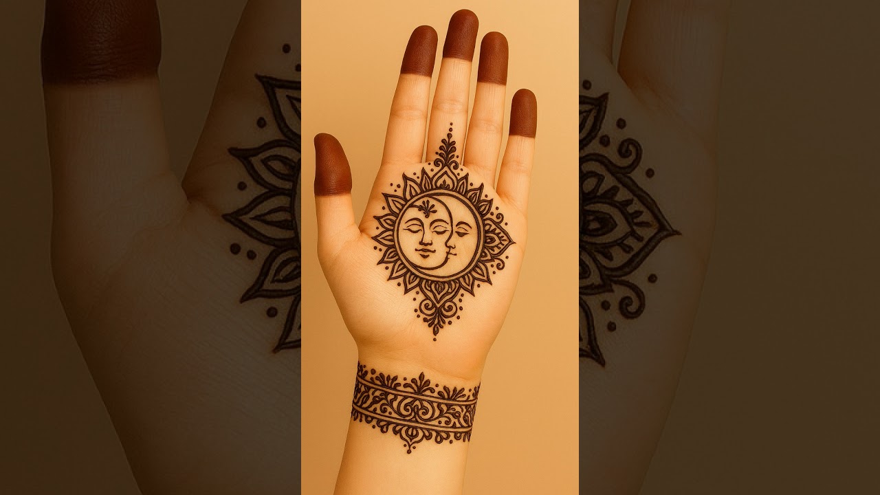 “Two souls, one universe—the sun and moon unite in mehndi.”✨️