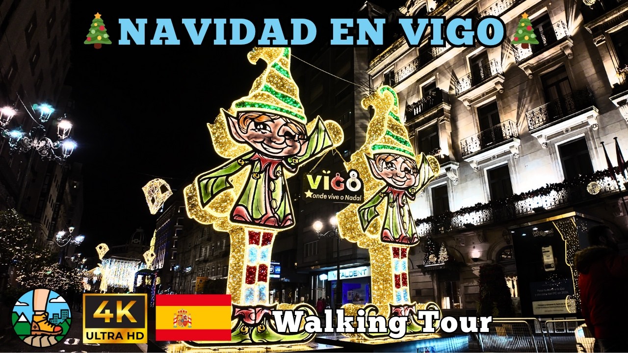 🎄 Рождественские огни в Виго в 2024 году 🎄 | Walking Tour 4K 🚶‍♂️🌍