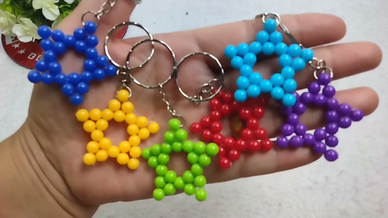 Cara Membuat Gantungan Kunci Bentuk Bintang Dari Manik Manik | DIY Star Keychain Beads