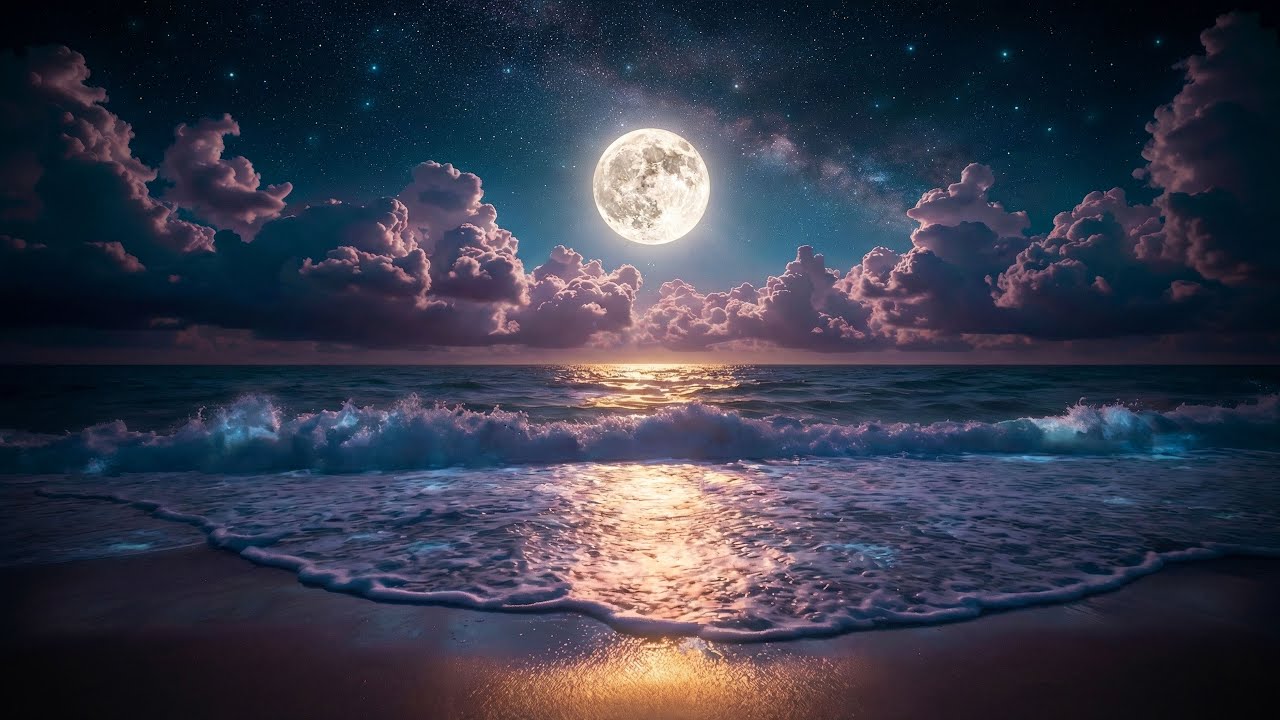 Moonlit Ocean Waves | Soothing Night Beach Sounds