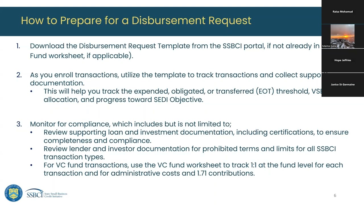 SSBCI Capital Program Disbursement Training (01-26-26)