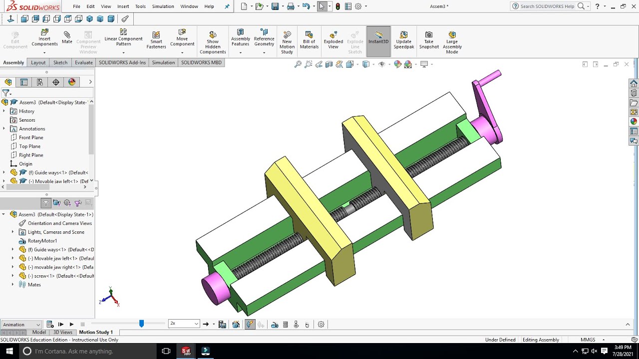 Working Mechanism of Milling Machine Vice using Solidworks