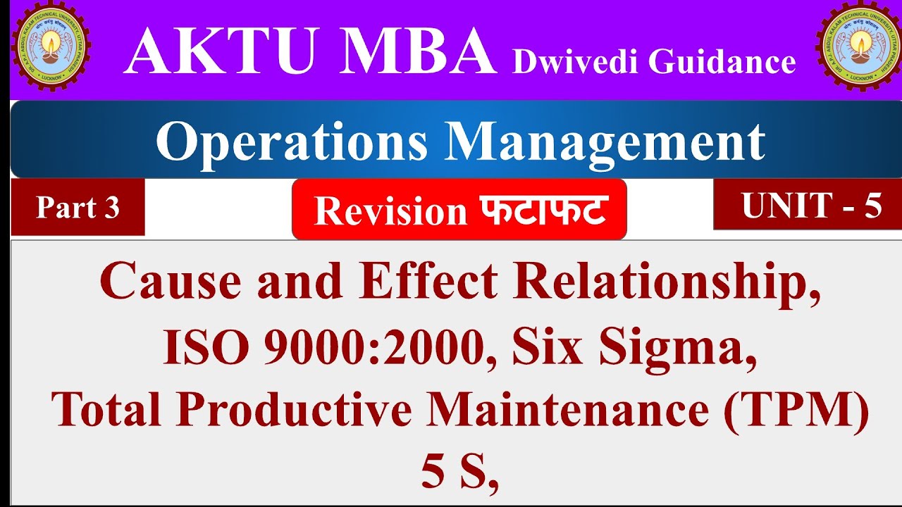 17| operations management unit 5, operations management lecture, ISO 9000 : 2000 clauses, six sigma