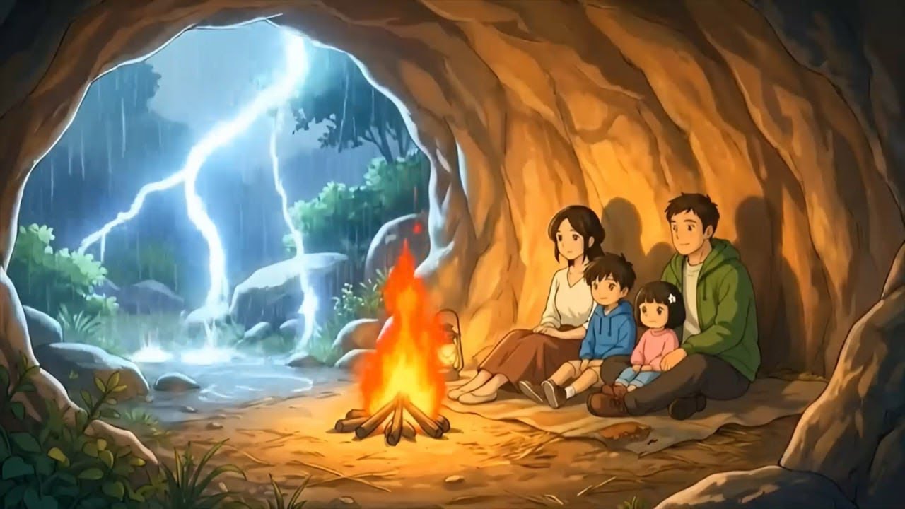 Ghibli Style | A Cozy Family Shelter Inside a Giant Tree 🌲☔