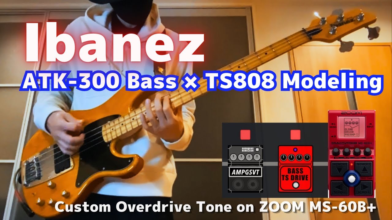 Ibanez ATK-300 × ZOOM MS-60B+ | TS808 Tube Screamer Modeling (Bass Overdrive Tone)