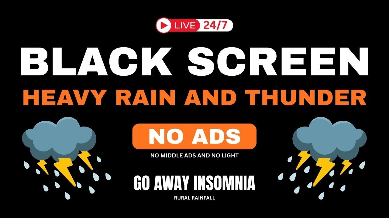 🔴 Heavy Rain and Thunder Sounds for Sleeping — NO ADS Heavy Rainstorm | Black Screen. Live Stream