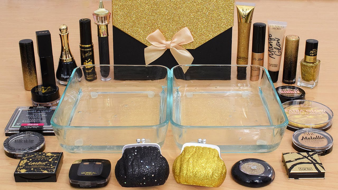 Black vs Gold - Mixing Makeup Eyeshadow Into Slime ASMR 386 Satisfying Slime Video